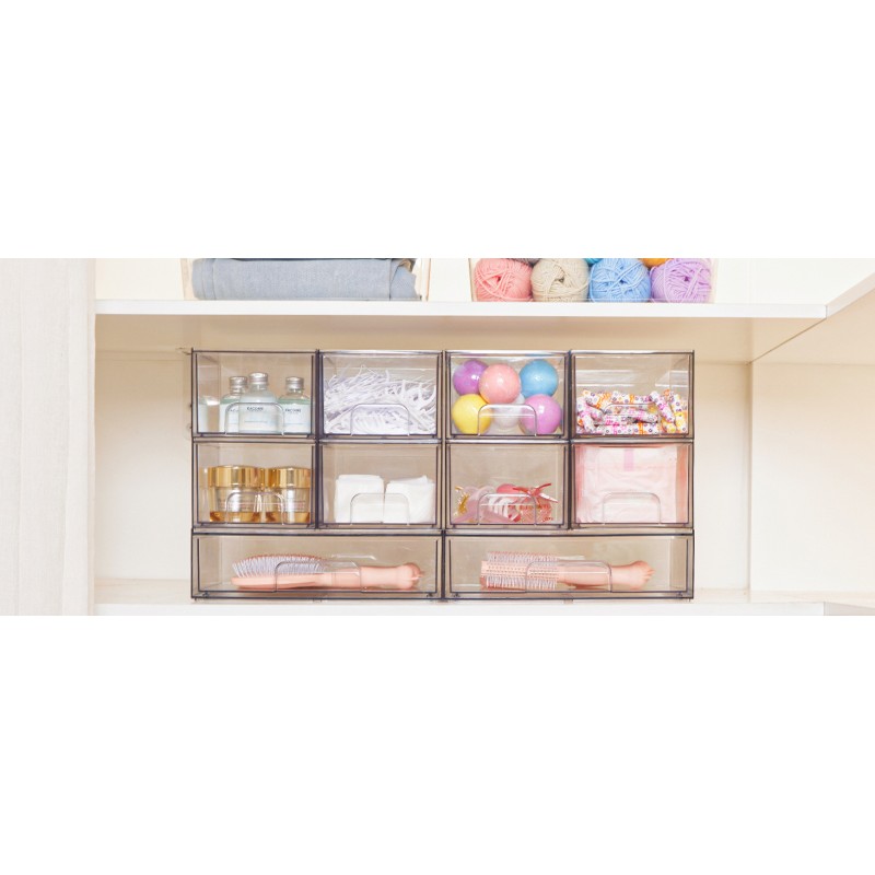 Multi-Tier Clear Makeup Organizer Detachable Stackable Desktop Storage Box Dustproof Cosmetic Display Case with Drawers for Home