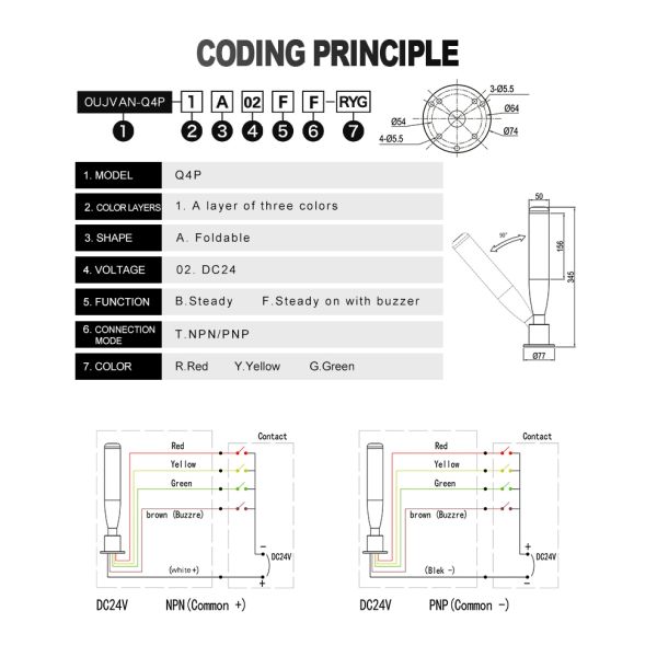 70 / Min Lámpara de torre de señal brillante DC 24V IP54 Para Indicador de estado de la máquina CNC