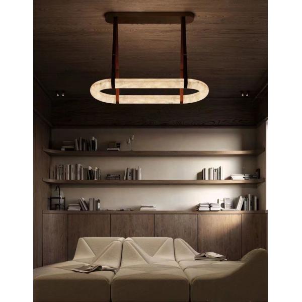 Luxury Leather Chandelier Marble Circle Kitchen Living Room Creative Art Alabaster Light Hanging Lamp