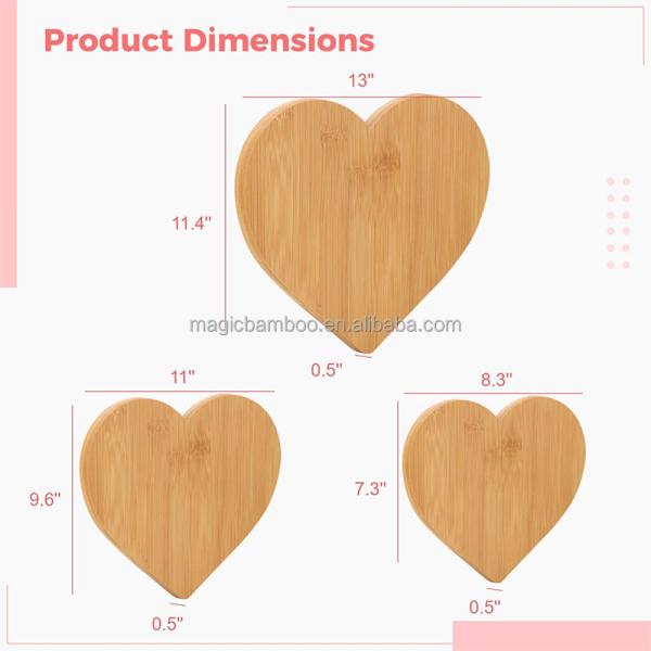 Tablas de corte de bambú en forma de corazón sostenibles 3 pcs para cocinas profesionales