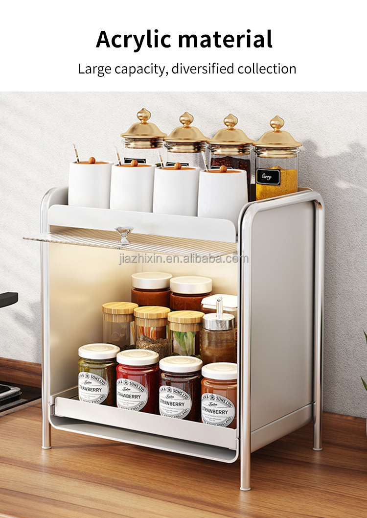 Bedroom Desktop With Cabinet Doors Makeup Display Cabinet Organize Shelf 2 Tier Spice Storage Rack Metal Dust Proof Cup Holder