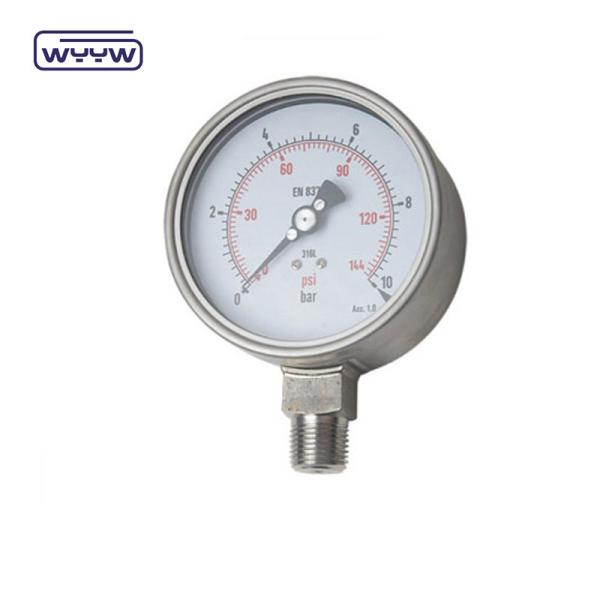304/316 All Stainless Steel No Oil Pressure Gauge bottom Connection
