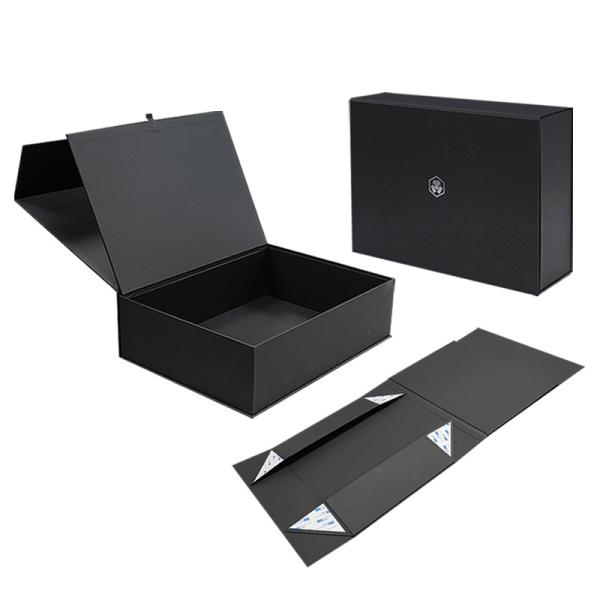 Customized Logo Design Black Rigid Flat Cardboard Magnetic Folding Cajas Regalo For Cosmetics Gift Packaging