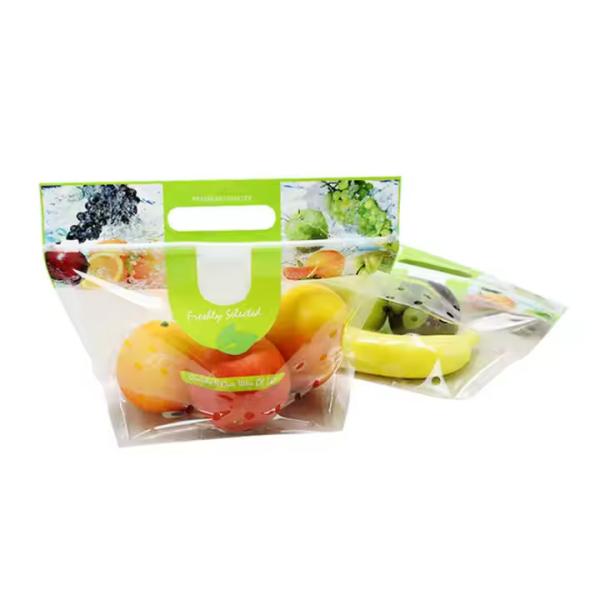 Sacs d'emballage de fruits micro-perforés avec trous d'aération et poignée de transport