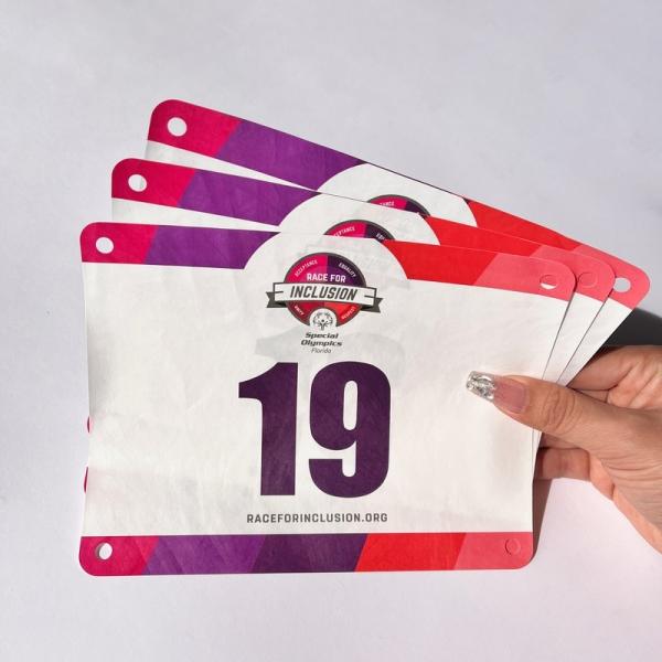 Rectangular Tyvek Race Bib Números Impreso en pantalla Durable