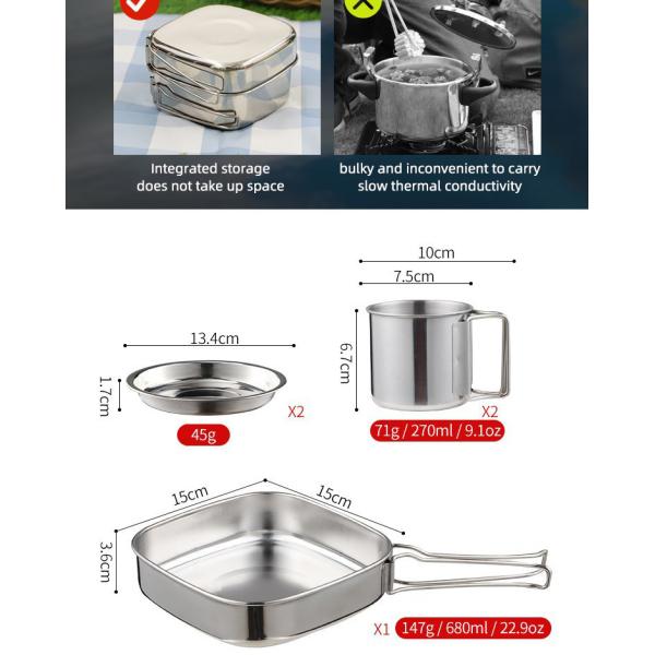 Lightweight Backpacking Outdoor Kitchen Picnic Pot Pan Stainless Steel 6 PCS Camping Cookware Set For Out Door Hiking