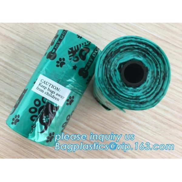 biodegradable plastic pet cat dog waste bag drawstring dog poop bag leak-proof pick up bag, Refill and Leash Clip Degrad