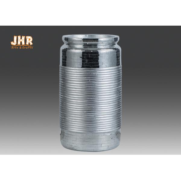 Plantadores decorativos do potenciômetro da fibra de vidro do estilo do metal com revestimento do vidro de mosaico da folha de prata