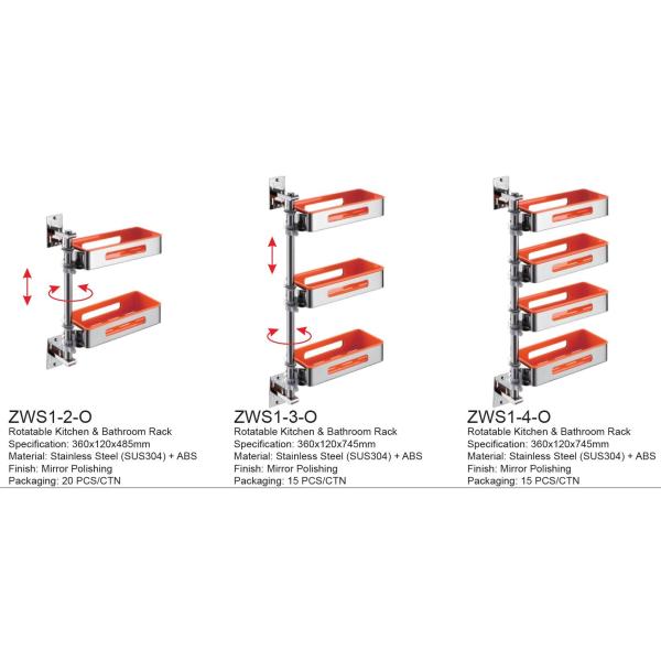 Multilayer Rotating Wall Mounted Kitchen Shelf SUS304 Stainless Steel Material