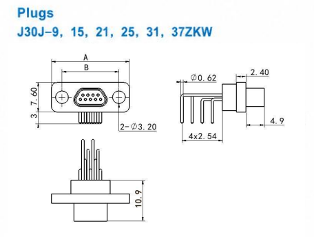 J30J-31ZKWP7 Micro Rectangular Electrical Connector 31 Contact Right Angle PCB Receptacle P7 Type