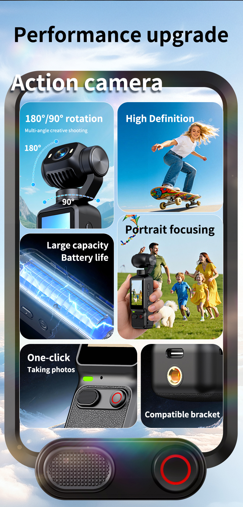 Bulk Mix Color Orders Supported OEM Laser Engrave Logo Red One Tap Record Button 1.97 Inch Screen Multi Mode Shooting
