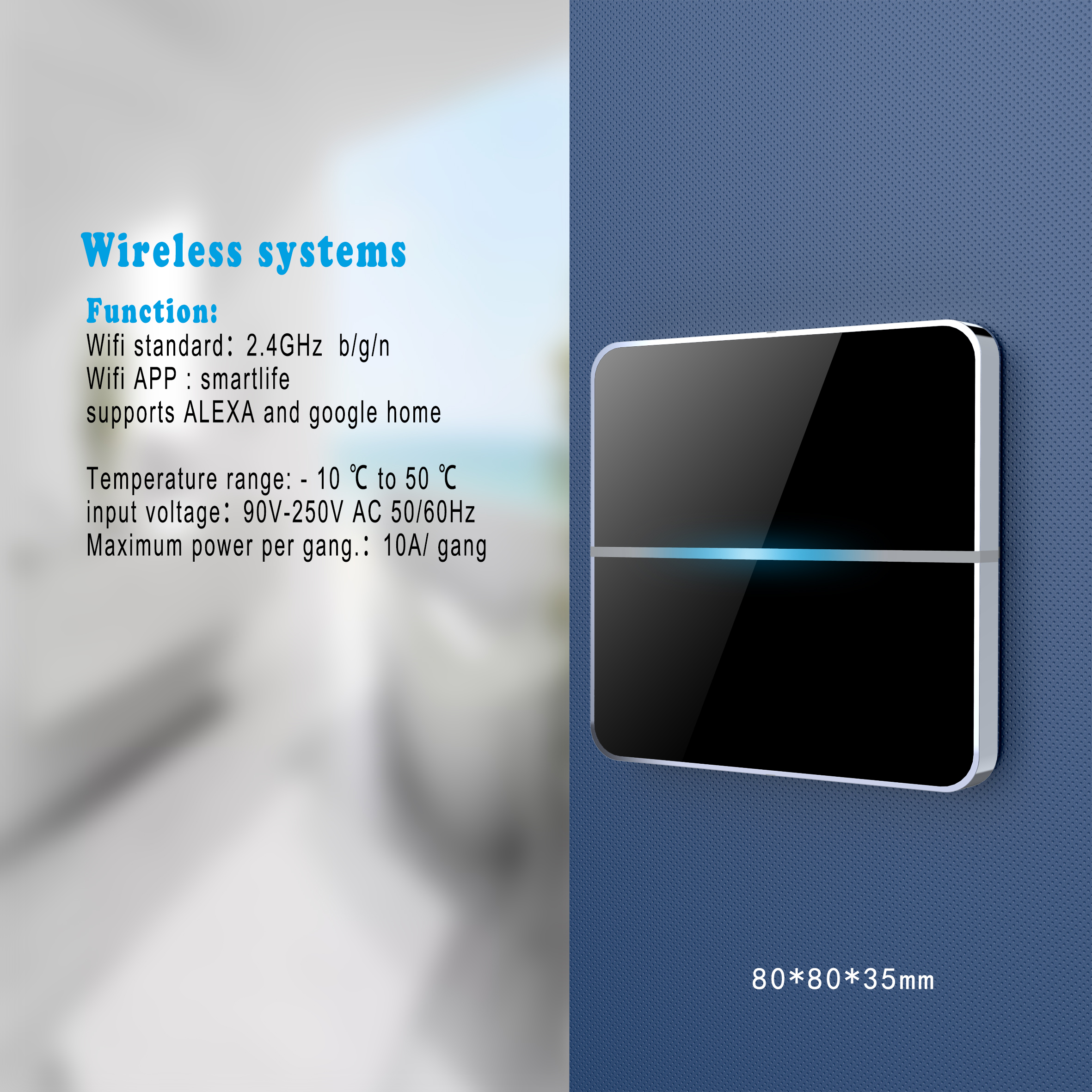 For Tuya Smart Switches for Home Alexa Timer UK/EU/US Standard 10A Max. Current 24V Max. Voltage Touch Panel 1pc MOQ