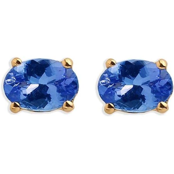 boucles d'oreille naturelles véritables de Tanzanite d'ovale de l'or 14k blanc avec la CZ