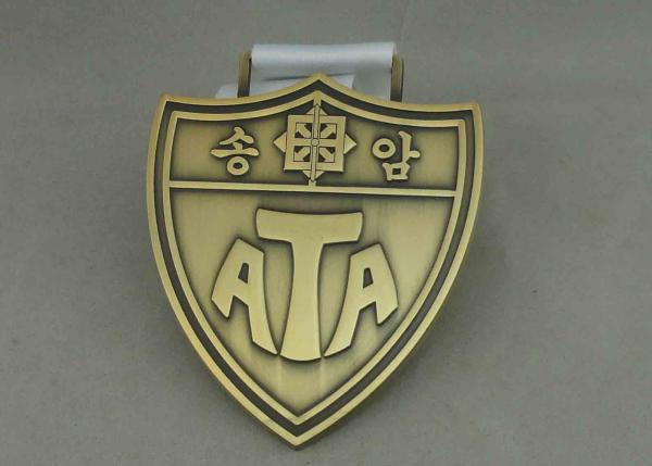 Antique Gold Die Cast  Medals , Heat Transfer Printing Ribbon Pin Badge