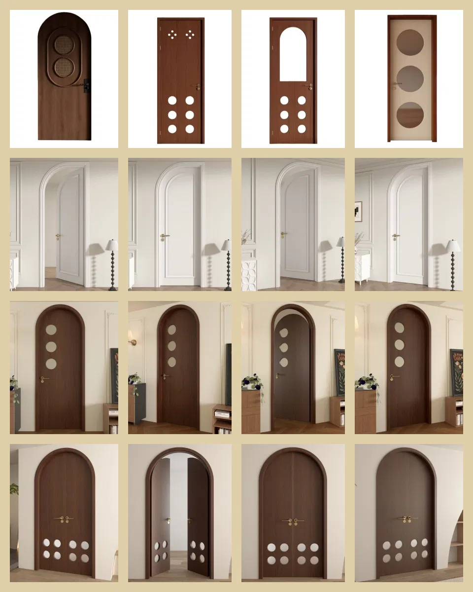 Customized Soundproof Arched Double Opening Solid Wood Door for Apartments Hotels and Homestays