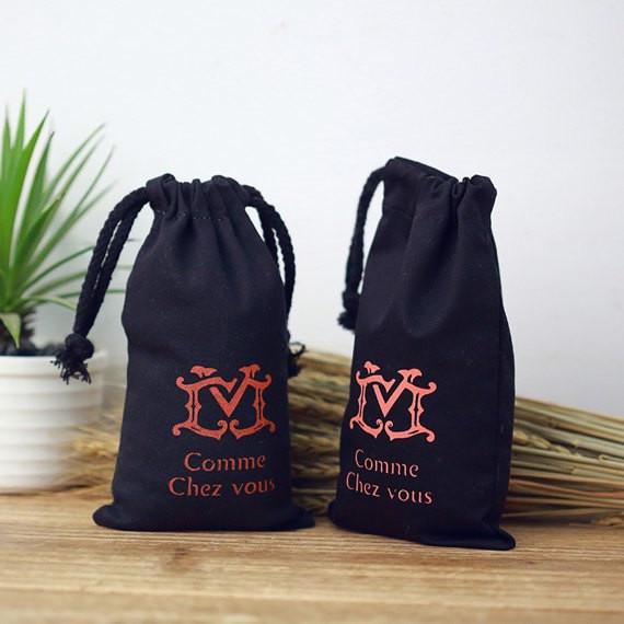Custom black cotton pouch Muslin drawstring blank bag