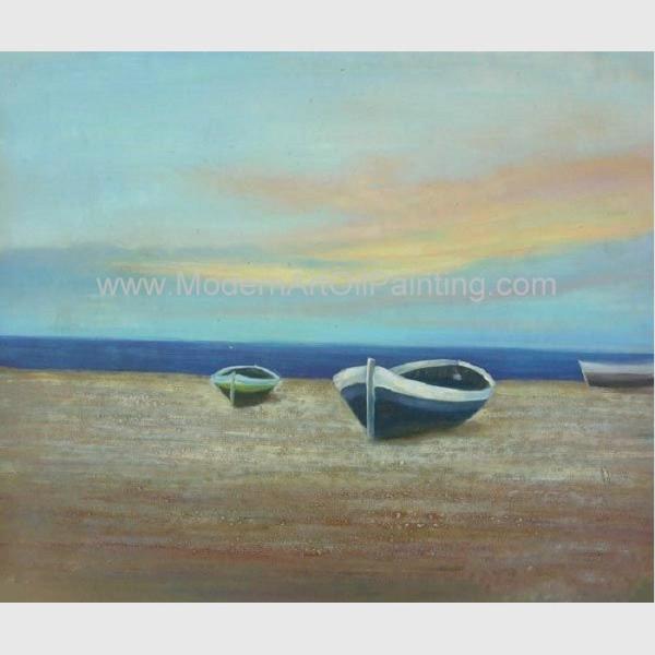 Navio decorativo moderno da pintura a óleo dos barcos no acrílico e na pintura a óleo da praia