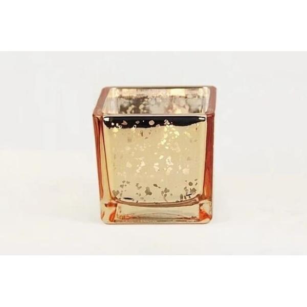 Square Gold Mercury Color Glass Candle Holder 2 Inch For Tealight Or Votive