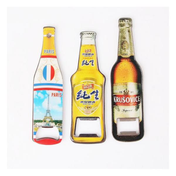 Custom Cheap Promotion Gift Beer Brand Bottle Shape Beer Bottle Opener Fridge Magnet, Print Logo with Epoxy
