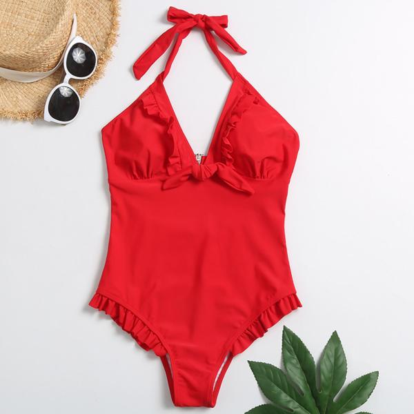 Tiered Layer Tie a Knot Front Top With Low waist Bikini swimsuit high cut