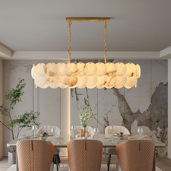 Natural Rectangle Marble Stone Pendant Light LED Living Room Alabaster Chandelier