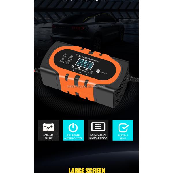 12V 10A Pulse Repair Smart Fast Charger Lead-Acid Battery Charger for Auto Motorcycle ABS Material Performance Charger