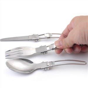 Stainless Steel Folding Knife Spoon Fork, Camping Utensils Set Foldable Travel Utensils with Case Stainless