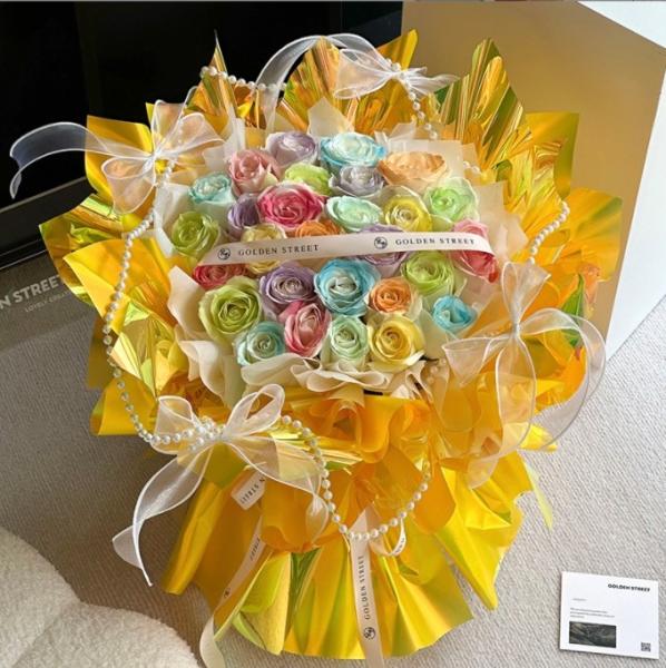 Flower and Rose Packaging Paper Fashion Design Double-Sided Magic Color Packaging Colorful Seven-Color Light Packaging