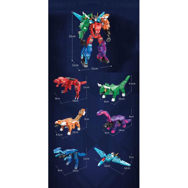 Unisexo 6 em 1 Dinossauro poderoso brinquedo transformador Mecha Tyrannosaurus Ótimo presente para 7-12