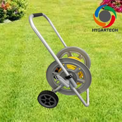 Heavy-Duty Metal Construction Trolley Hose Reel Cart  with 1/2 x 30m PVC Hose Quick Connector & Spray Nozzle for Gardening