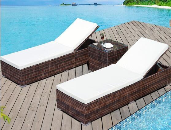 PE Rattan patio Backyard beach Chaise Lounge chairs Leisure Aluminium Outdoor Garden wicker Chairs
