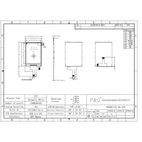 2.8'' Tft Lcd Display Module 240x320 Ips All Viewing Angle Mipi Interface