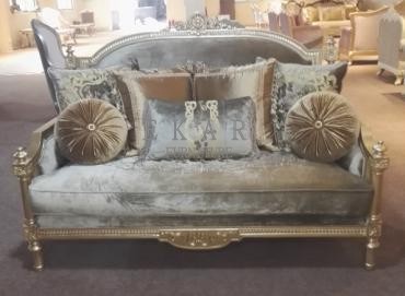 Velvet Sectional Antique Wooden Sofa Set