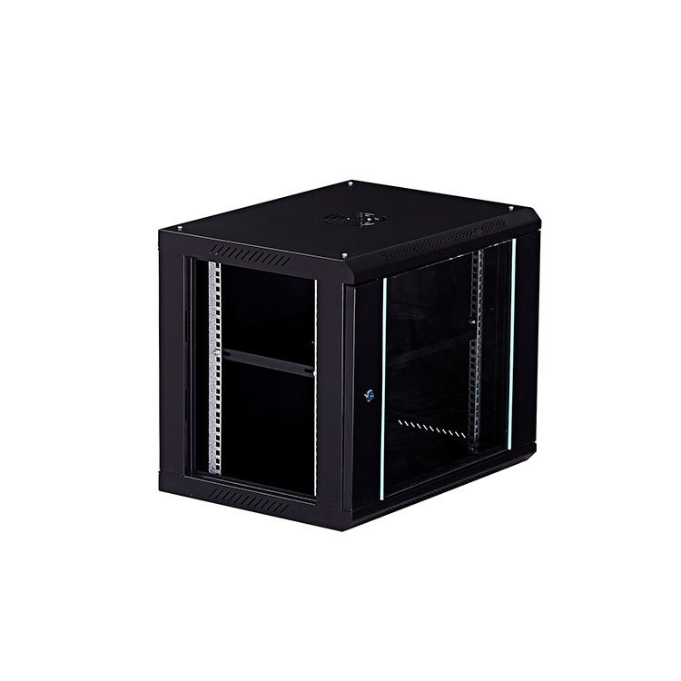 9U Wall Mounted Network Cabinet with Toughened Glass Door Depth 450mm RAL9005 Colour