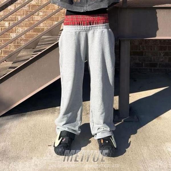 Proveedor personalizado de algodón suelto, ligero, de piernas anchas, pantalones de sudor con bolsas, hombres, logotipo de impresión, pantalones de sudor de cintura doble, francés, Terry