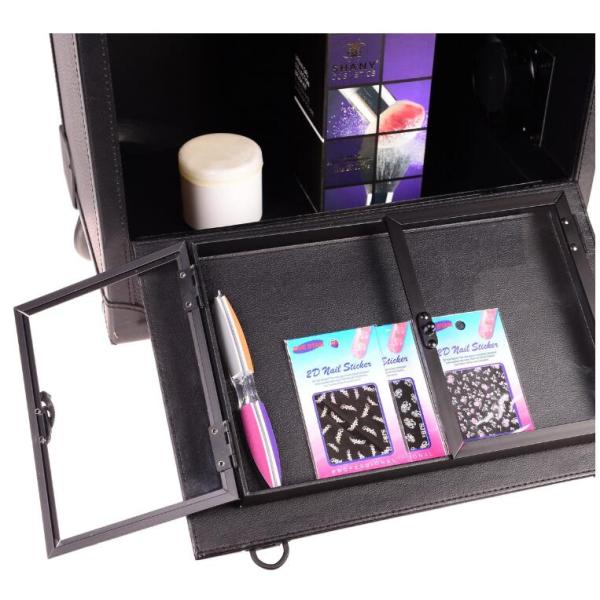 Professional Rolling Studio Makeup Case With Lights Collapsible Compartments