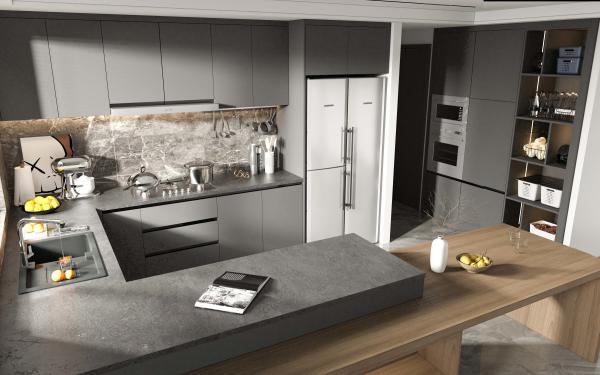 Armoires de cuisine à panneaux décoratifs avec grain de bois pour les hôtels