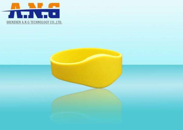Yellow Flexible Rfid Silicone Bracelet Comfortable With 10 Years Endurance