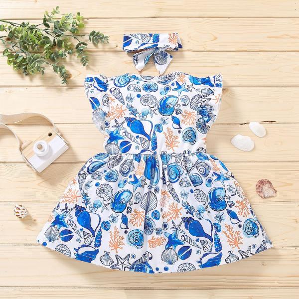 Oceano do verão impresso para modelar a venda por atacado do vestido floral das meninas da roupa do vestido das crianças