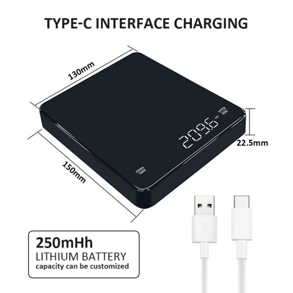 LED Display Kitchen Scale with Touch Screen Timer Function and Customized OEM Product weight 298g Digital Coffee Scale