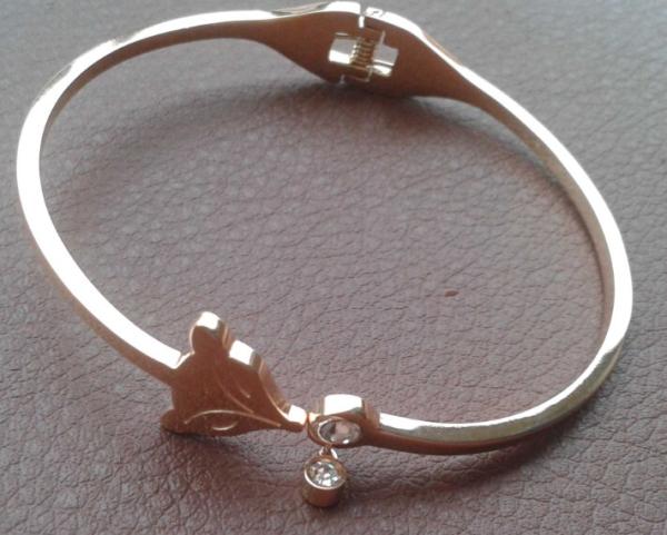316L S.Steel Ladies Silver Platinum Italy Paris Designer FOX DIAMOND Style Bracelet Bangle