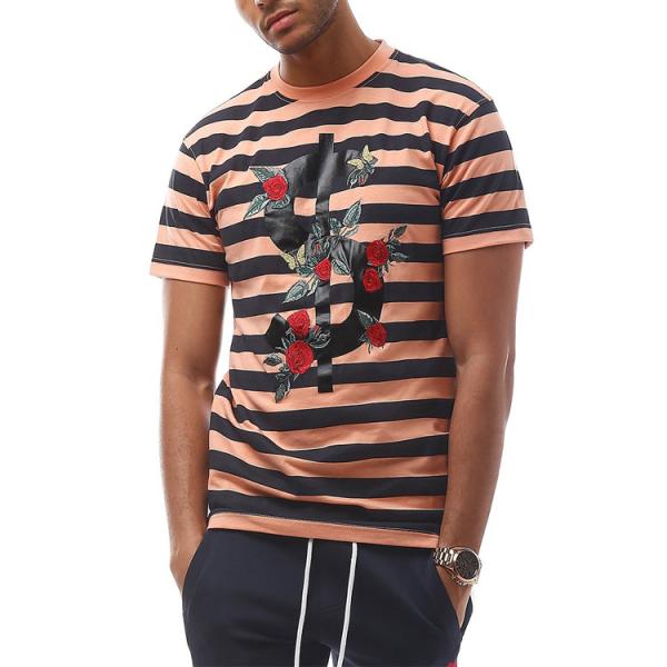 Summer Fashionable Mens T Shirts , Short Sleeves Striped T Shirts 100% Cotton