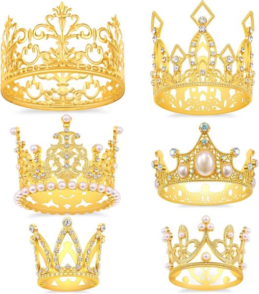 Gold Crown Cake Topper, 6 Pieces Happy Birthday Cake Toppers, Princess Crown Cake Decorations, Mini Crowns For Flower