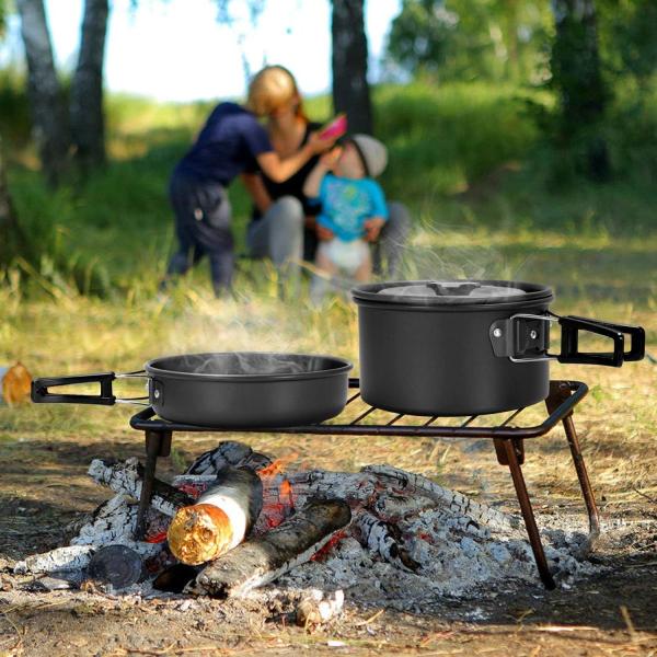 Camping Cookware Pots And Pans, Camping Cookware Mess Kit,Non-Stick Lightweight Pots Set Portable Outdoor Cookware