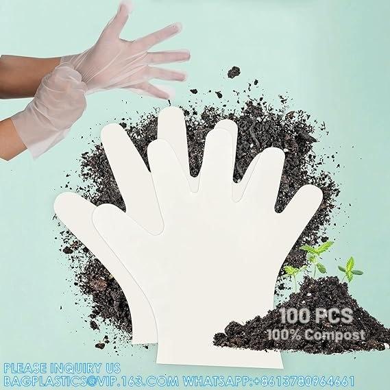 Compostable Food Prep Disposable Gloves Restaurant Grade Safe For Cooking Handling Serving PLA Plant-Based Eco Friendly