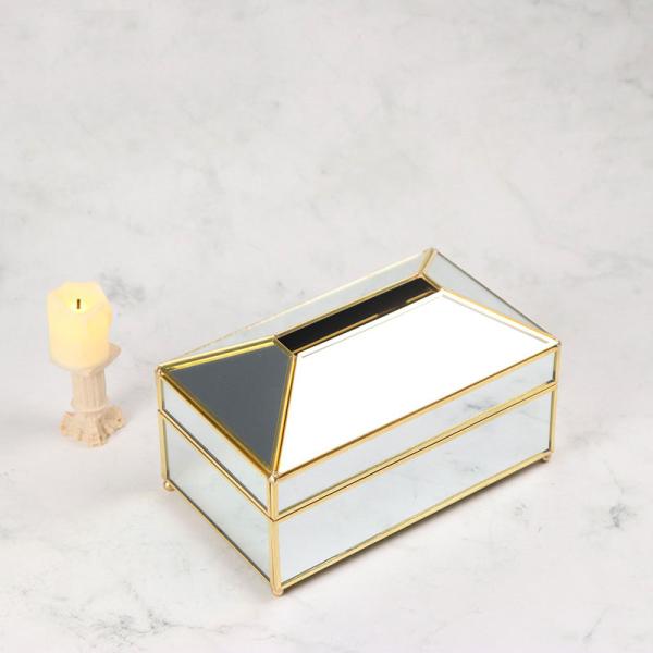 Geometric glass greenhouse glass golden artifact pumping paper tissue box living bedroom decoration pumping paper box