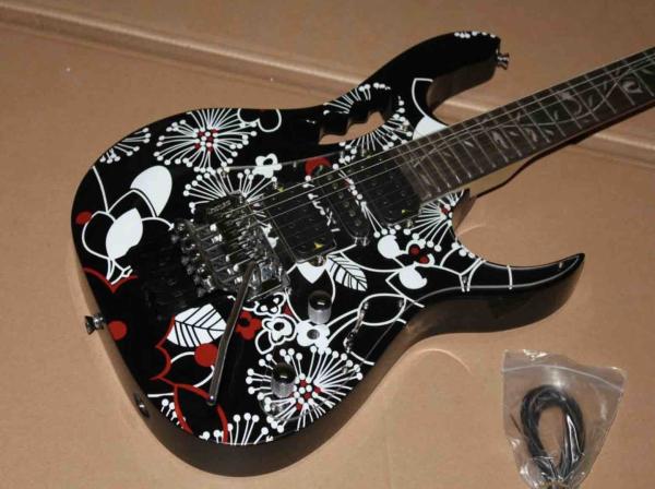 Custom Guitar Jemseries Model Electric Guitar With 3 Pickups Abalone Flower Inlay In Multicolor Black
