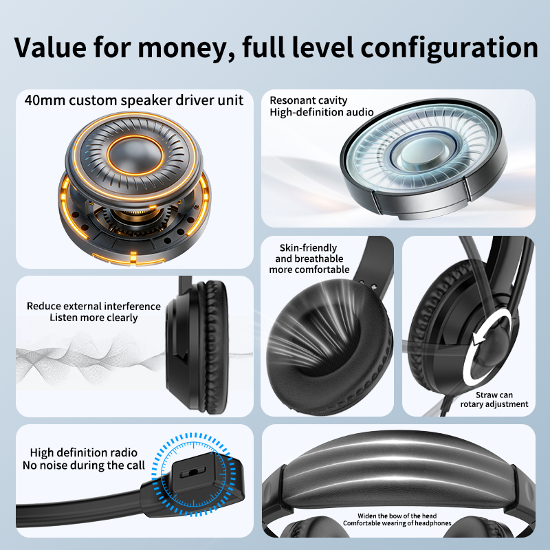JTY-1026Wired Call Center Headset with  Microphone, 3.5mm/USB/Type‑C Multi‑Interface Over‑Ear Headphone, Volume Control Wired Headset for Office Conference Online Class Home Work,OEM/ODM customization