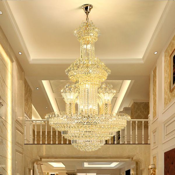 Stair Crystal Chandelier Lighting Large Pendant Light High Ceiling Luxury Chandelier
