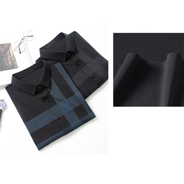 Полосатая полиэстерная/волокнистая обычная черная рубашка для мужчин стройная рубашка с длинным рукавом